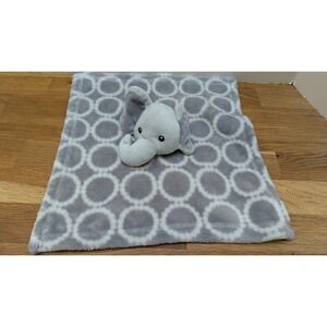 HB Plush Elephant Security Blanket Lovey 14x14 Gray White Circles